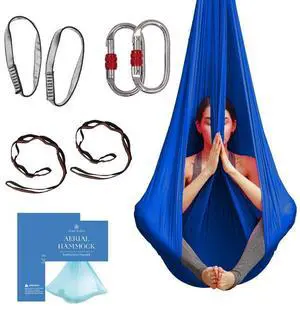Aerial Silk Yoga Hammock & Swing for Home, Inversion Exercises, Starter Kit for All Levels - Durable with Extension Straps, Carabiners, and Pose Guide Aerial Silk Yoga Hammock & Swing for Home, Inversion Exercises, Starter Kit for All Levels - Durable with Extension Straps, Carabiners, and Pose Guide
