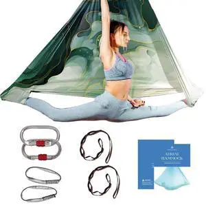 Aerial Silk Yoga Hammock & Swing for Home, Inversion Exercises, Starter Kit for All Levels - Durable with Extension Straps, Carabiners, and Pose Guide Aerial Silk Yoga Hammock & Swing for Home, Inversion Exercises, Starter Kit for All Levels - Durable with Extension Straps, Carabiners, and Pose Guide