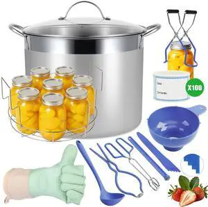HOMKULA Stainless Steel Canning Pot with Rack and Lid, Large Water Bath Canner, Full Home Canning Supplies Starter Kit (27.5 Quarts, Blue) HOMKULA Stainless Steel Canning Pot with Rack and Lid, Large Water Bath Canner, Full Home Canning Supplies Starter Kit (27.5 Quarts, Blue)