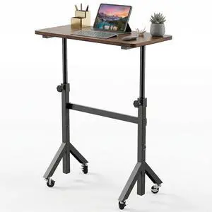 HUANUO 32'' Small Standing Desk with Wheels,28.7"-46.1" Heigh Adjustable Portable Rolling Desks,Mobile Stand Up Desk for Walking Pad and Treadmill,Sit to Stand Computer Workstation for Bedroom,Walnut HUANUO 32'' Small Standing Desk with Wheels,28.7"-46.1" Heigh Adjustable Portable Rolling Desks,Mobile Stand Up Desk for Walking Pad and Treadmill,Sit to Stand Computer Workstation for Bedroom,Walnut