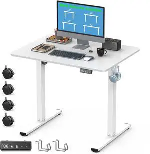 Xyndyx 32" Small Electric Rolling Standing Desk Adjustable Height, Mobile Sit Stand up Desk with Lockable Casters for Home Office & Computer Workstation, Splice Board, 2 Hooks, White Frame/White Top Xyndyx 32" Small Electric Rolling Standing Desk Adjustable Height, Mobile Sit Stand up Desk with Lockable Casters for Home Office & Computer Workstation, Splice Board, 2 Hooks, White Frame/White Top