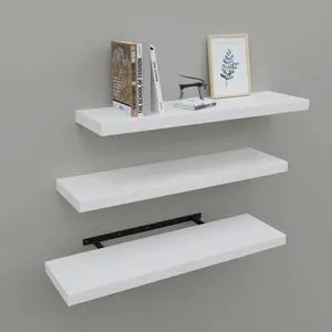 Upassion Floating Shelves for Wall Set of 3, 24" White Wall Shelves for Home Decor, Frame Display White Floating Shelf for Living Room, Bedroom, Bathroom, Kitchen Upassion Floating Shelves for Wall Set of 3, 24" White Wall Shelves for Home Decor, Frame Display White Floating Shelf for Living Room, Bedroom, Bathroom, Kitchen