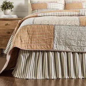 VHC Brands Vintage Country Farmhouse Kaila Gathered Blue Stripe King Bed Skirt 78x80x16 VHC Brands Vintage Country Farmhouse Kaila Gathered Blue Stripe King Bed Skirt 78x80x16
