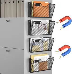 MFTEK Magnetic File Holder, 4 Pockets Magnetic File Folder Holder No Drilling Magnet Paper Mail Organizer Magazine Basket, Hanging Wall Storage Rack for Fridge Cabinets Office Classroom MFTEK Magnetic File Holder, 4 Pockets Magnetic File Folder Holder No Drilling Magnet Paper Mail Organizer Magazine Basket, Hanging Wall Storage Rack for Fridge Cabinets Office Classroom