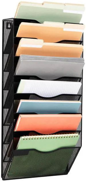 Mind Reader Wall File Organizer, 8 Pocket Hanging Document Rack, Office Wall Mount, Metal Mesh, Black Mind Reader Wall File Organizer, 8 Pocket Hanging Document Rack, Office Wall Mount, Metal Mesh, Black