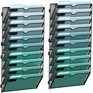 SUPEASY 10-Tier Wall File Organizer, Hanging Wall Files for Papers, Folders, Magazines, Wall Organizer for Clipboard, Assembly Needed, Black, 2 Pack SUPEASY 10-Tier Wall File Organizer, Hanging Wall Files for Papers, Folders, Magazines, Wall Organizer for Clipboard, Assembly Needed, Black, 2 Pack