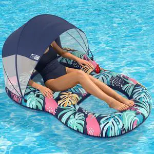 POVRYE Pool Floats Adult with UPF 50+ Sunshade Canopy, Inflatable Pool Floaties Lounger with Headrest Cup Holder Footrest for Tanning Pool Toy Party, Swimming, Lake, Beach, Travel POVRYE Pool Floats Adult with UPF 50+ Sunshade Canopy, Inflatable Pool Floaties Lounger with Headrest Cup Holder Footrest for Tanning Pool Toy Party, Swimming, Lake, Beach, Travel