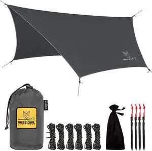 Wise Owl Outfitters Hammock Rain Fly Waterproof Camping Tarp Cover with Tent Stakes & Carry Bag, Ultralight Shelter for Backpacking & Outdoor Shade Wise Owl Outfitters Hammock Rain Fly Waterproof Camping Tarp Cover with Tent Stakes & Carry Bag, Ultralight Shelter for Backpacking & Outdoor Shade