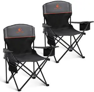 ALPHA CAMP Camping Chairs 250LBS Capacity, Heavy Duty Folding Chair with 4-Can Cooler Bag, Portable Outdoor Chair with Cup Holder for Adults, Collapsible for Tailgating, Beach, Fishing,Black,2PC ALPHA CAMP Camping Chairs 250LBS Capacity, Heavy Duty Folding Chair with 4-Can Cooler Bag, Portable Outdoor Chair with Cup Holder for Adults, Collapsible for Tailgating, Beach, Fishing,Black,2PC