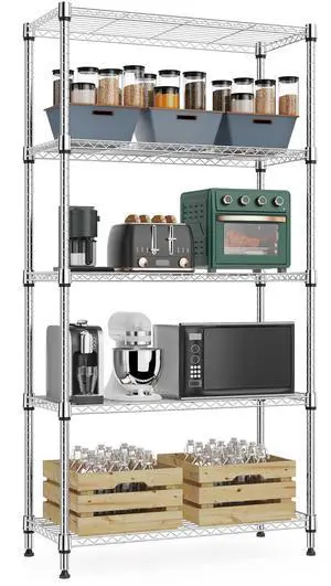 M MZG 1250 lbs 5 Tier Shelf Metal Storage Shelves Wire Rack Closet Organizers with Wheel for Garage Kitchen Bathroom Laundry Chrome 13.7" D x 23.6" W x 62.4" H M MZG 1250 lbs 5 Tier Shelf Metal Storage Shelves Wire Rack Closet Organizers with Wheel for Garage Kitchen Bathroom Laundry Chrome 13.7" D x 23.6" W x 62.4" H