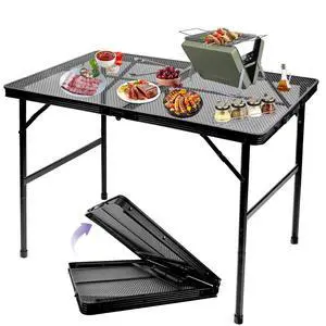 BRIAN & DANY 3x2 FT Folding Grill Table Camping Table, Metal Portable Picnic Table, Lightweight Height Adjustable Foldable Table for Outdoor, Black BRIAN & DANY 3x2 FT Folding Grill Table Camping Table, Metal Portable Picnic Table, Lightweight Height Adjustable Foldable Table for Outdoor, Black