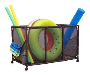 Pool Bins Pool Noodles Holder, Toys, Balls, Floats and Equipment Mesh Rolling Storage Organizer Bin, Kids Height, Large (25" L x 43" W x 28" H), Brown Pool Bins Pool Noodles Holder, Toys, Balls, Floats and Equipment Mesh Rolling Storage Organizer Bin, Kids Height, Large (25" L x 43" W x 28" H), Brown