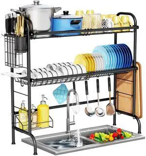 HOWDIA 3-Tier Over The Sink Dish Drying Rack,Stainless Steel Dish Rack with Cutlery Holder & Chopping Board Rack, 33.9 x 11.4 x 32.3 for Maximum Kitchen StorageBlack HOWDIA 3-Tier Over The Sink Dish Drying Rack,Stainless Steel Dish Rack with Cutlery Holder & Chopping Board Rack, 33.9 x 11.4 x 32.3 for Maximum Kitchen StorageBlack