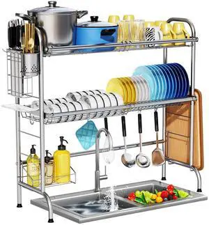 HOWDIA Stainless Steel 2-Tier Over The Sink Dish Drying Rack with Utensil Holder, Large, for Kitchen Counter HOWDIA Stainless Steel 2-Tier Over The Sink Dish Drying Rack with Utensil Holder, Large, for Kitchen Counter