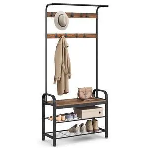VASAGLE Coat Rack, Hall Tree with Shoe Bench for Entryway, Entryway Bench with Coat Rack, 4-in-1, with 9 Removable Hooks, a Hanging Rod, 13.3 x 33.1 x 72.1 Inches, Rustic Brown and Black UHSR400B01 VASAGLE Coat Rack, Hall Tree with Shoe Bench for Entryway, Entryway Bench with Coat Rack, 4-in-1, with 9 Removable Hooks, a Hanging Rod, 13.3 x 33.1 x 72.1 Inches, Rustic Brown and Black UHSR400B01