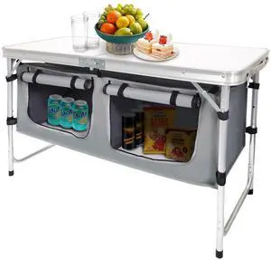 CampLand Outdoor Folding CampingTable with Aluminum Lightweight Height Adjustable with Storage Organizer Picnic Table for BBQ, Party, Camping (White) CampLand Outdoor Folding CampingTable with Aluminum Lightweight Height Adjustable with Storage Organizer Picnic Table for BBQ, Party, Camping (White)