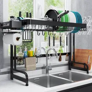 LIVOD Over Sink Dish Drainer Drying Rack, 2 Tier Full Stainless Steel Storage Adjustable Length Kitchen Rack, Multifunctional Expandable Counter Organizer, Space Saver Dish Rack LIVOD Over Sink Dish Drainer Drying Rack, 2 Tier Full Stainless Steel Storage Adjustable Length Kitchen Rack, Multifunctional Expandable Counter Organizer, Space Saver Dish Rack