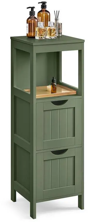 VASAGLE Storage Cabinet, Storage Organizer Rack Stand for Bathroom, Living Room, Multifunctional Corner Unit, 2 Drawers, 35 Inches in Height, Forest Green UBBC042C01 VASAGLE Storage Cabinet, Storage Organizer Rack Stand for Bathroom, Living Room, Multifunctional Corner Unit, 2 Drawers, 35 Inches in Height, Forest Green UBBC042C01