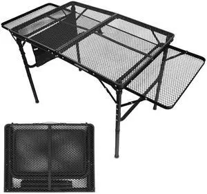 Folding Grill Table with Extension Boards | Portable Camping Table for Beach, BBQ, RV & Tailgating | Heavy Duty Metal Foldable Outdoor Prep Table | Supports 88 lbs, Mesh Design USA Folding Grill Table with Extension Boards | Portable Camping Table for Beach, BBQ, RV & Tailgating | Heavy Duty Metal Foldable Outdoor Prep Table | Supports 88 lbs, Mesh Design USA