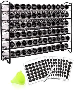 SWOMMOLY Spice Rack Organizer with 72 Empty Square Spice Jars, 340 Spice Labels with Chalk Marker and Funnel Complete Set,for Countertop,Cabinet or Wall Mount, Black SWOMMOLY Spice Rack Organizer with 72 Empty Square Spice Jars, 340 Spice Labels with Chalk Marker and Funnel Complete Set,for Countertop,Cabinet or Wall Mount, Black