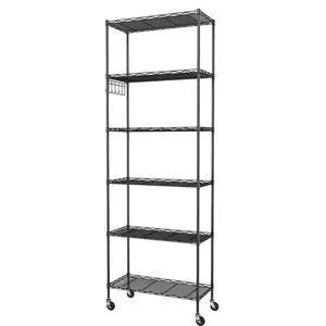 Homdox 6-Tier Storage Shelf Wire Shelving Unit Free Standing Rack Organization with Caster Wheels, Stainless Side Hooks, Black Homdox 6-Tier Storage Shelf Wire Shelving Unit Free Standing Rack Organization with Caster Wheels, Stainless Side Hooks, Black