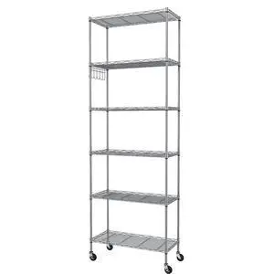 Homdox 6-Tier Storage Shelf Wire Shelving Unit Free Standing Rack Organization with Caster Wheels, Stainless Side Hooks, Silver Gray Homdox 6-Tier Storage Shelf Wire Shelving Unit Free Standing Rack Organization with Caster Wheels, Stainless Side Hooks, Silver Gray