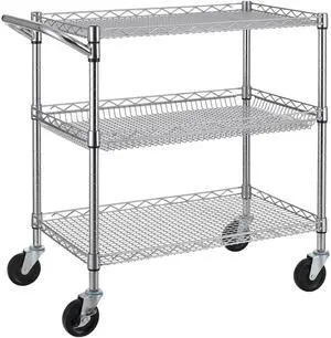 Finnhomy 3 Tier Heavy Duty Commercial Grade Utility Cart, Wire Rolling Cart with Handle Bar, Steel Service Cart with Wheels, Utility Shelf Plant Display Shelf Food Storage Trolley, NSF Listed Finnhomy 3 Tier Heavy Duty Commercial Grade Utility Cart, Wire Rolling Cart with Handle Bar, Steel Service Cart with Wheels, Utility Shelf Plant Display Shelf Food Storage Trolley, NSF Listed