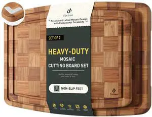 2 Pack Heavy Duty Bamboo Cutting Board Set Non Slip Over Sink Solid Thick Wood Chopping Board End Grain Extra Large Big Small Best Organic Hardwood Wooden Kitchen Essential New Home Housewarming Gift 2 Pack Heavy Duty Bamboo Cutting Board Set Non Slip Over Sink Solid Thick Wood Chopping Board End Grain Extra Large Big Small Best Organic Hardwood Wooden Kitchen Essential New Home Housewarming Gift