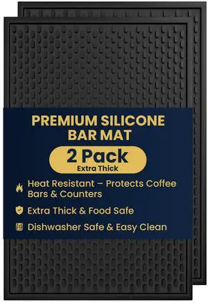 AXIESO 2 Pack Silicone Bar Mat - 1/2 Inch Thick Heat-Resistant and Food Safe Drip Mat - Spill Mats for Counter Top - Kitchen Service Mat, Coffee Bar, Restaurant - Drying Mat - 18 x 12 Inches AXIESO 2 Pack Silicone Bar Mat - 1/2 Inch Thick Heat-Resistant and Food Safe Drip Mat - Spill Mats for Counter Top - Kitchen Service Mat, Coffee Bar, Restaurant - Drying Mat - 18 x 12 Inches