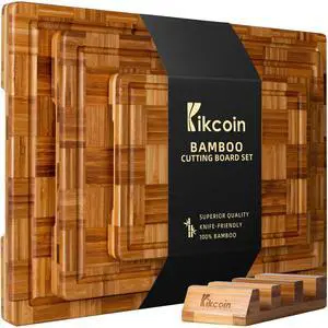Kikcoin Extra Large Bamboo Cutting Boards, (Set of 3) Chopping Boards with Juice Groove Bamboo Wood Cutting Board Set Butcher Block for Kitchen, End Grain Serving Tray Kikcoin Extra Large Bamboo Cutting Boards, (Set of 3) Chopping Boards with Juice Groove Bamboo Wood Cutting Board Set Butcher Block for Kitchen, End Grain Serving Tray