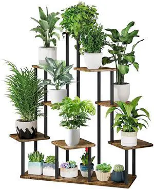 YOCOMEY 9 Tier Plant Stand Indoor, Thickened Metal Wood Corner Plant Shelf Stands for Multiple Plants, Indoor Tall Plants Stand Tiered Flower Holder for Living Room Patio Garden Balcony(Black+Brown) YOCOMEY 9 Tier Plant Stand Indoor, Thickened Metal Wood Corner Plant Shelf Stands for Multiple Plants, Indoor Tall Plants Stand Tiered Flower Holder for Living Room Patio Garden Balcony(Black+Brown)