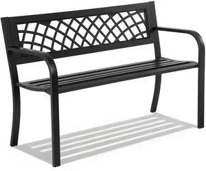 Garden Bench,Outdoor Benches,Iron Steel Frame Patio Bench with Mesh Pattern and Plastic Backrest Armrests for Lawn Yard Porch Work Entryway,Black Garden Bench,Outdoor Benches,Iron Steel Frame Patio Bench with Mesh Pattern and Plastic Backrest Armrests for Lawn Yard Porch Work Entryway,Black