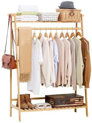 COPREE Bamboo Garment Coat Clothes Hanging Heavy Duty Rack with top Shelf and Shoe Clothing Storage Organizer Shelves COPREE Bamboo Garment Coat Clothes Hanging Heavy Duty Rack with top Shelf and Shoe Clothing Storage Organizer Shelves