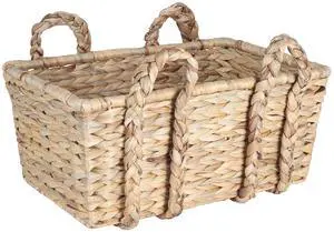 Household Essentials Large Rectangular Floor Storage Basket with Braided Handles, Light Brown Household Essentials Large Rectangular Floor Storage Basket with Braided Handles, Light Brown
