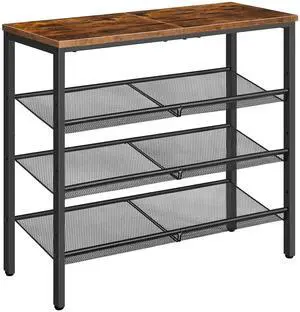 HOOBRO Shoe Rack for Entryway, 4-Tier Shoe Organizer with Adjustable Mesh Shelves, 12-16 Pairs of Shoes, Spacious Floor Mount, Metal, Industrial, Shoe Shelf for Closet, Rustic Brown BF42XJ01 HOOBRO Shoe Rack for Entryway, 4-Tier Shoe Organizer with Adjustable Mesh Shelves, 12-16 Pairs of Shoes, Spacious Floor Mount, Metal, Industrial, Shoe Shelf for Closet, Rustic Brown BF42XJ01