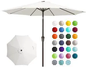 JEAREY 9FT Outdoor Patio Umbrella Outdoor Table Umbrella with Push Button Tilt and Crank, Market Umbrella 8 Sturdy Ribs UV Protection Waterproof for Garden, Deck, Backyard, Pool (Creamy-white) JEAREY 9FT Outdoor Patio Umbrella Outdoor Table Umbrella with Push Button Tilt and Crank, Market Umbrella 8 Sturdy Ribs UV Protection Waterproof for Garden, Deck, Backyard, Pool (Creamy-white)
