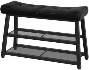 YATINEY Shoe Bench, 3-Tier Shoe Rack, Entryway Bench with Storage and Cushion, for Hallway, Foyer, Bedroom, Black HX02BB YATINEY Shoe Bench, 3-Tier Shoe Rack, Entryway Bench with Storage and Cushion, for Hallway, Foyer, Bedroom, Black HX02BB