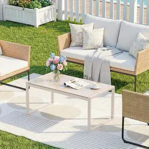 ONBRILL Rectangle Coffee Table with Tempered Glass Desktop, Galvanized Frame Outdoor Coffee Table with Adjustable Feet for Patio, Balcony, Deck, Living Room, Sand ONBRILL Rectangle Coffee Table with Tempered Glass Desktop, Galvanized Frame Outdoor Coffee Table with Adjustable Feet for Patio, Balcony, Deck, Living Room, Sand