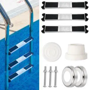 XLSXEXCL 3 Pack Stainless Steel Swimming Pool Ladder Steps with Pool Ladder Bumpers & Pool Ladder Escutcheon Plates, 18'' Heavy Duty Replacement Pool Ladders for Inground Swimming Pools XLSXEXCL 3 Pack Stainless Steel Swimming Pool Ladder Steps with Pool Ladder Bumpers & Pool Ladder Escutcheon Plates, 18'' Heavy Duty Replacement Pool Ladders for Inground Swimming Pools