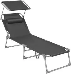 SONGMICS Sun Lounger, Patio Chaise Lounge Chair, Folding, with Canopy, 76 x 20.9 x 11.4 Inches, Holds 330 lb, Headrest, Adjustable Backrest, Outdoor Garden Pool, Dark Gray UGCB19UV1 SONGMICS Sun Lounger, Patio Chaise Lounge Chair, Folding, with Canopy, 76 x 20.9 x 11.4 Inches, Holds 330 lb, Headrest, Adjustable Backrest, Outdoor Garden Pool, Dark Gray UGCB19UV1