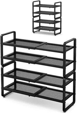 SNTD Shoe Rack - Expandable Shoe Organizer for Closet, Adjustable Metal Shoe Shelf Storage, Stackable Long Shoe Stand Holder for Garage, Entryway, Door Entrance (Black, 4-Tier) SNTD Shoe Rack - Expandable Shoe Organizer for Closet, Adjustable Metal Shoe Shelf Storage, Stackable Long Shoe Stand Holder for Garage, Entryway, Door Entrance (Black, 4-Tier)