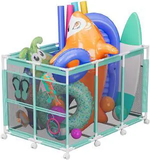 POOLHOUR Pool Float Storage Outdoor Pool Toy Storage Organizer for Pool Noodles, Toys, Floats, Balls, and Equipment, Mesh Rolling Storage Organizer Bin, Cyan POOLHOUR Pool Float Storage Outdoor Pool Toy Storage Organizer for Pool Noodles, Toys, Floats, Balls, and Equipment, Mesh Rolling Storage Organizer Bin, Cyan