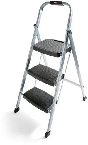Rubbermaid 3-Step Steel Ladder,Folding Step Stool with Hand Grip and Non-Slip Feet, Silver, Tested to ANSI US Safety Standards, No Assembly Required Rubbermaid 3-Step Steel Ladder,Folding Step Stool with Hand Grip and Non-Slip Feet, Silver, Tested to ANSI US Safety Standards, No Assembly Required