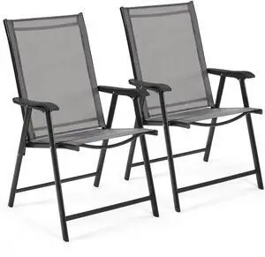 Yaheetech Patio Dining Chairs Set of 2 with Armrests, Outdoor Folding Chairs with Metal Frame and Backrest for Lawn, Garden, Yard and Poolside, Gray Yaheetech Patio Dining Chairs Set of 2 with Armrests, Outdoor Folding Chairs with Metal Frame and Backrest for Lawn, Garden, Yard and Poolside, Gray