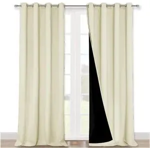 NICETOWN Warm Curtains for Winter, Thermal Insulated 100% Blackout Sound Proof Drapes with Black Backing, Full Light Blocking Panels for Patio Sliding Door (Beige, 1 Pair, 52 inches x 108 inches) NICETOWN Warm Curtains for Winter, Thermal Insulated 100% Blackout Sound Proof Drapes with Black Backing, Full Light Blocking Panels for Patio Sliding Door (Beige, 1 Pair, 52 inches x 108 inches)