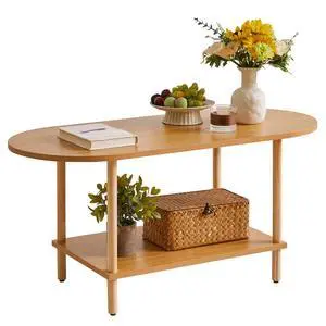 Aibiju Wooden Tea Table Small Coffee Table, 2 Tier Coffee Table for Living Room, 35x16x17inch Tea Table Stand with Storage Shelf Natural Wood Color YD-012N Aibiju Wooden Tea Table Small Coffee Table, 2 Tier Coffee Table for Living Room, 35x16x17inch Tea Table Stand with Storage Shelf Natural Wood Color YD-012N