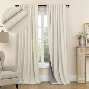 Black Out Curtains 108 Inch Long 2 Panel Set Burlap Primitive Cottage Linen Textured Total Blackout Patio Door Curtain for Living Room Darkening Soundproof Curtains for Bedroom 9ft Back Tab Tan Beige Black Out Curtains 108 Inch Long 2 Panel Set Burlap Primitive Cottage Linen Textured Total Blackout Patio Door Curtain for Living Room Darkening Soundproof Curtains for Bedroom 9ft Back Tab Tan Beige
