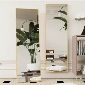Beauty4U 59" x 16" Tall Full Length Mirror with Stand, Gold Wall Mounting Full Body Mirror, Metal Frame Full-Length Tempered Mirror for Living Room, Bedroom Beauty4U 59" x 16" Tall Full Length Mirror with Stand, Gold Wall Mounting Full Body Mirror, Metal Frame Full-Length Tempered Mirror for Living Room, Bedroom