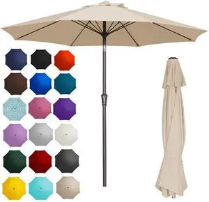 PatioKingdom 9FT Patio Outdoor Umbrella-UPF 50+ Sun Shade with Wind Vent, Push-Button Tilt & Smooth Crank Lift, Rust-Resistant Fiberglass Frame for Garden, Backyard,Yard (Beige) PatioKingdom 9FT Patio Outdoor Umbrella-UPF 50+ Sun Shade with Wind Vent, Push-Button Tilt & Smooth Crank Lift, Rust-Resistant Fiberglass Frame for Garden, Backyard,Yard (Beige)