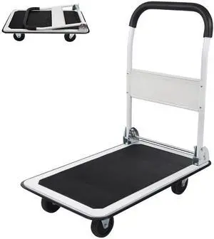 LEADALLWAY Foldable Push Cart Platform Cart 330lbs Capacity 4 Wheels 28.7x18.5x32.3inches White with 2 Ropes Small Flatbed Cart LEADALLWAY Foldable Push Cart Platform Cart 330lbs Capacity 4 Wheels 28.7x18.5x32.3inches White with 2 Ropes Small Flatbed Cart